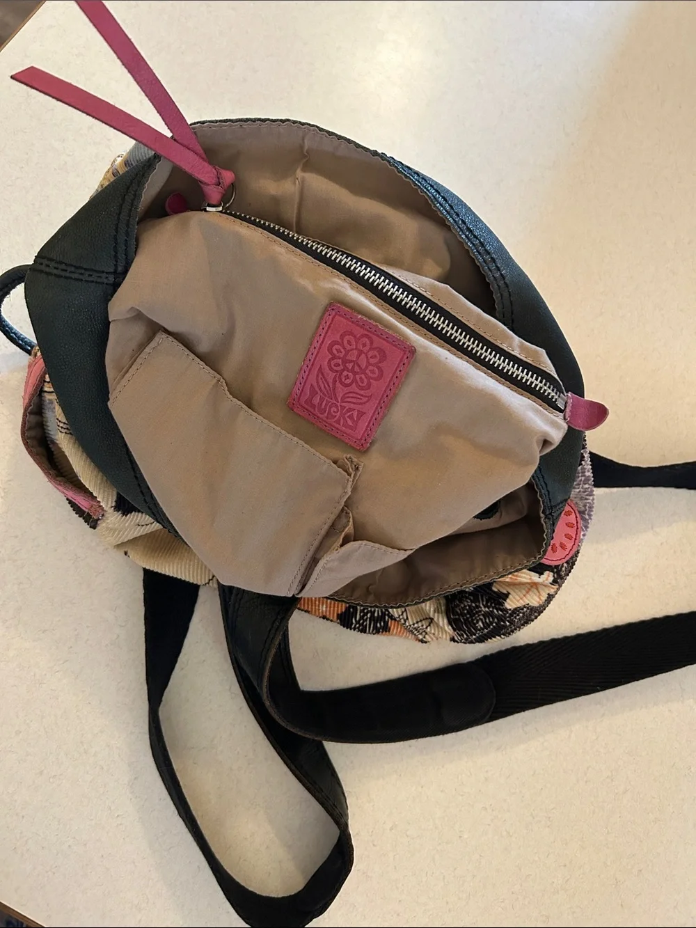Lucky Brand Floral Leather Drawstring Backpack Sling Bag Shoulder Bag Crossbody